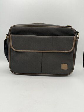 Dunhill Vintage Gray Herringbone Canvas Messenger Crossbody Bag Leather Trim